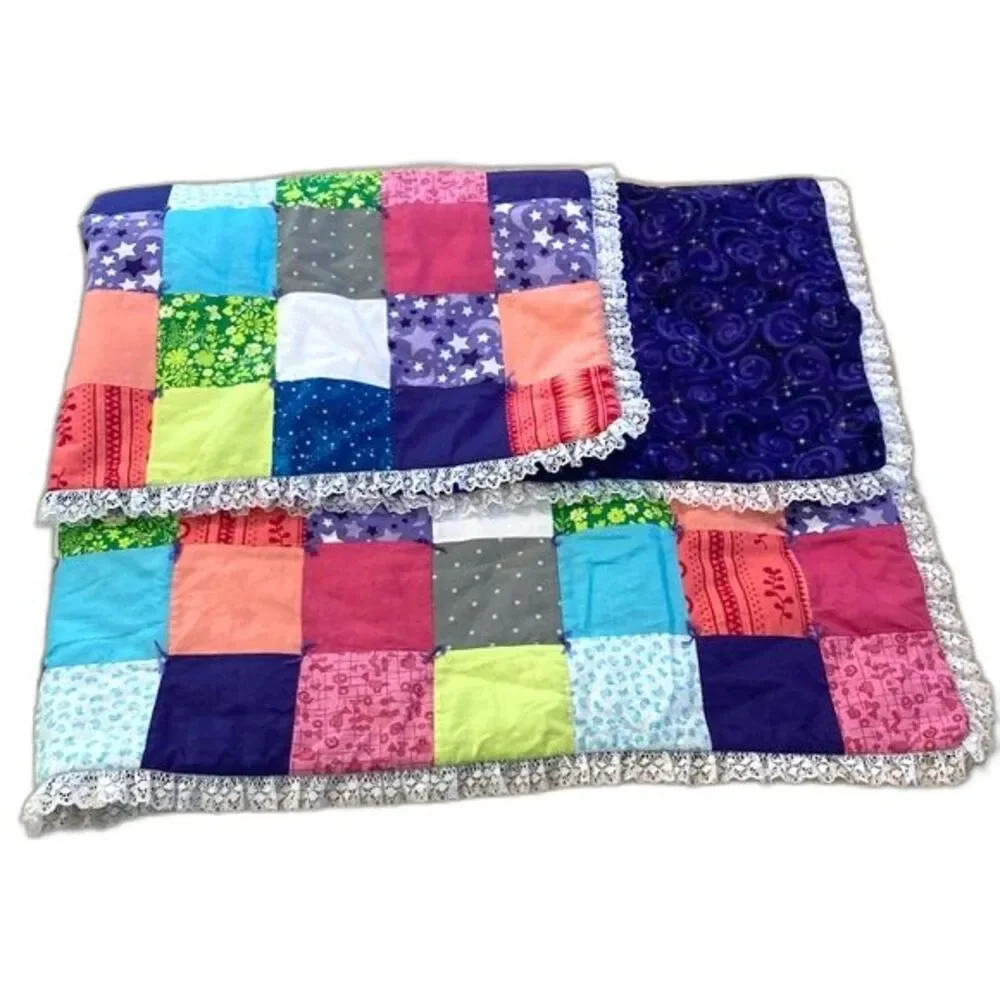 Quilted Square Patch Quilt Tie Brightly Colored 42 x 37 inches